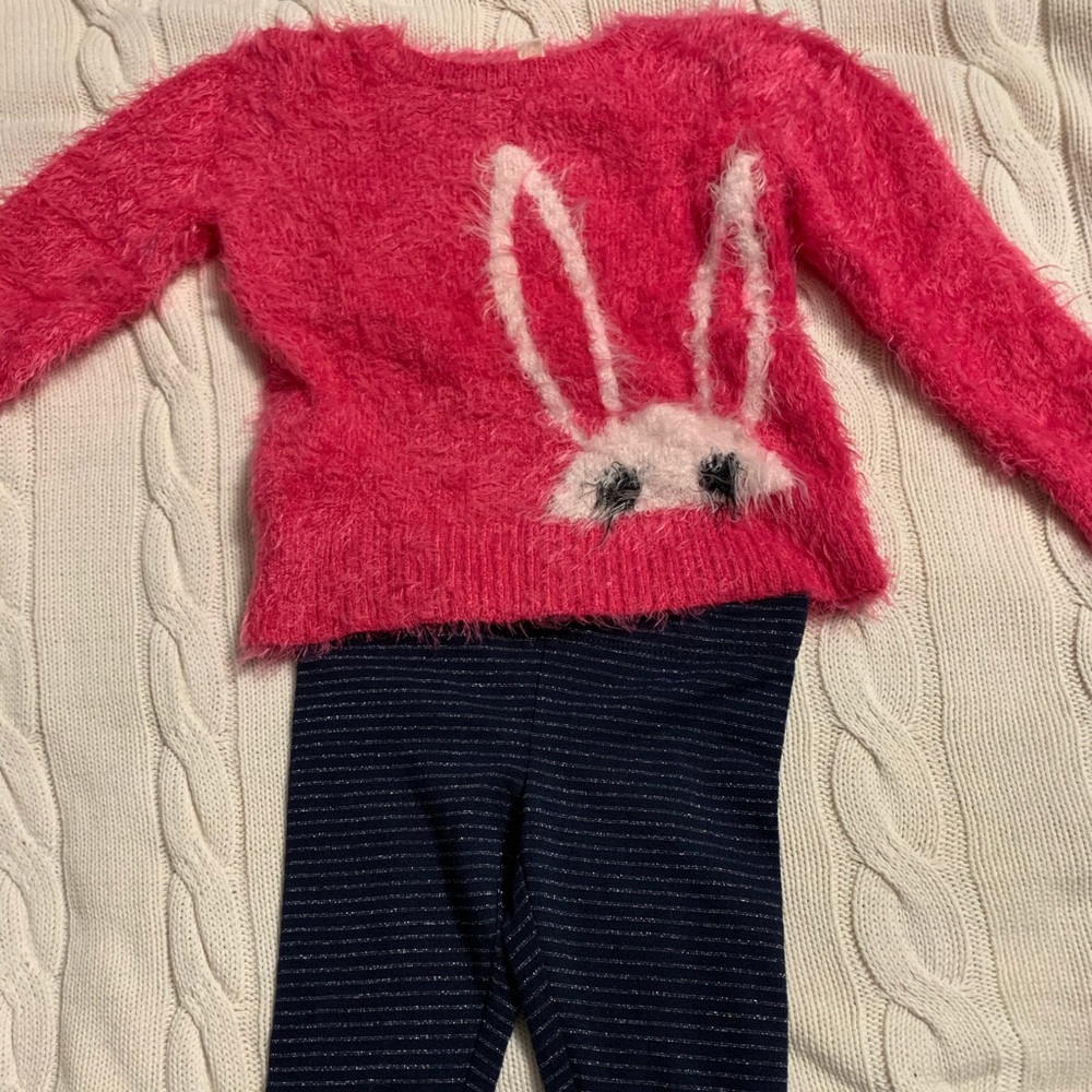 TUCKER + TATE Fuzzy Pink Bunny Sweater & Leggings Size 2